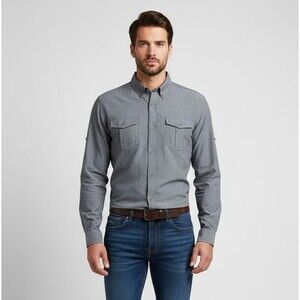 prAna Button-Up Shirt Men XXL Gray Long Sleeve 2 Chest Pockets Nylon Blend